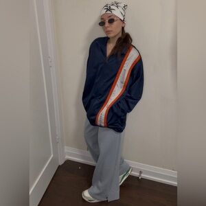 Y2K Nike Navy Blue Lined Orange & White Streetwear Hip Hop Track Jacket